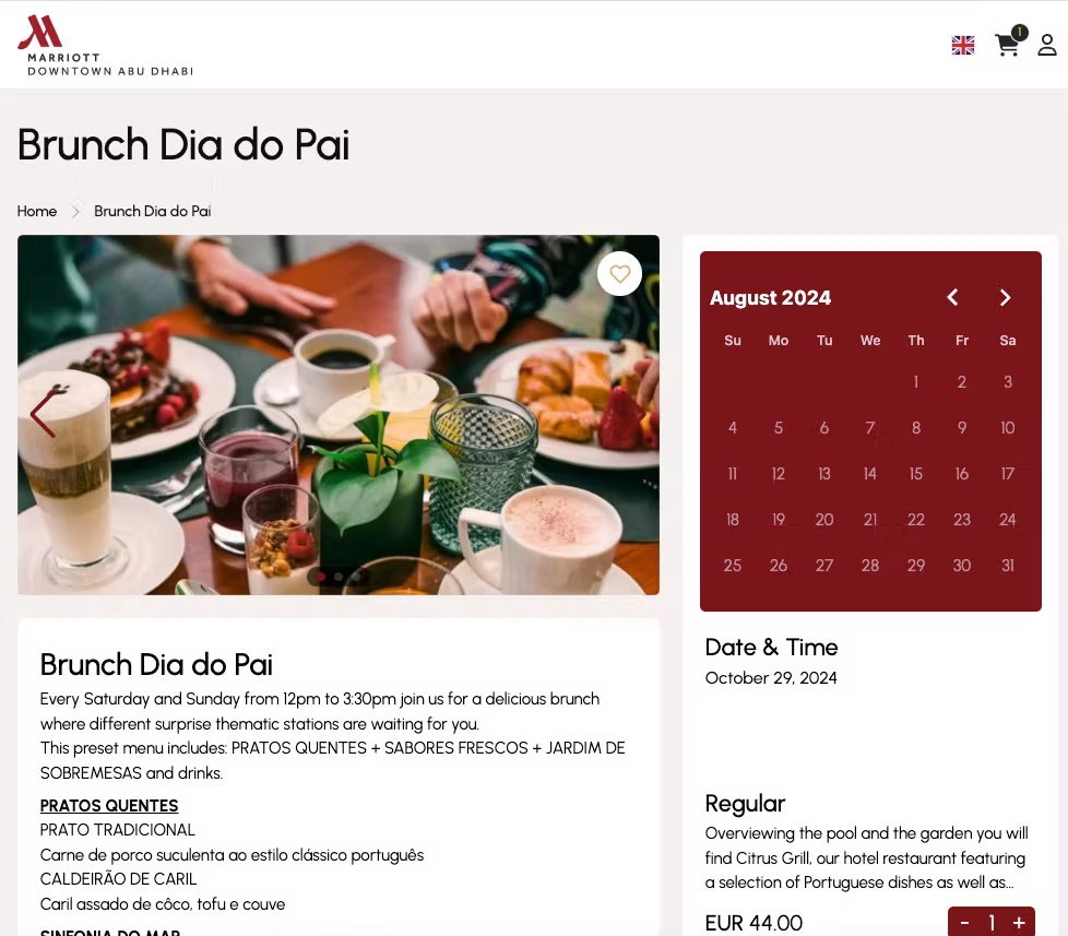 Marriott Brunch event booking page powered by MyResApp restaurant reservations