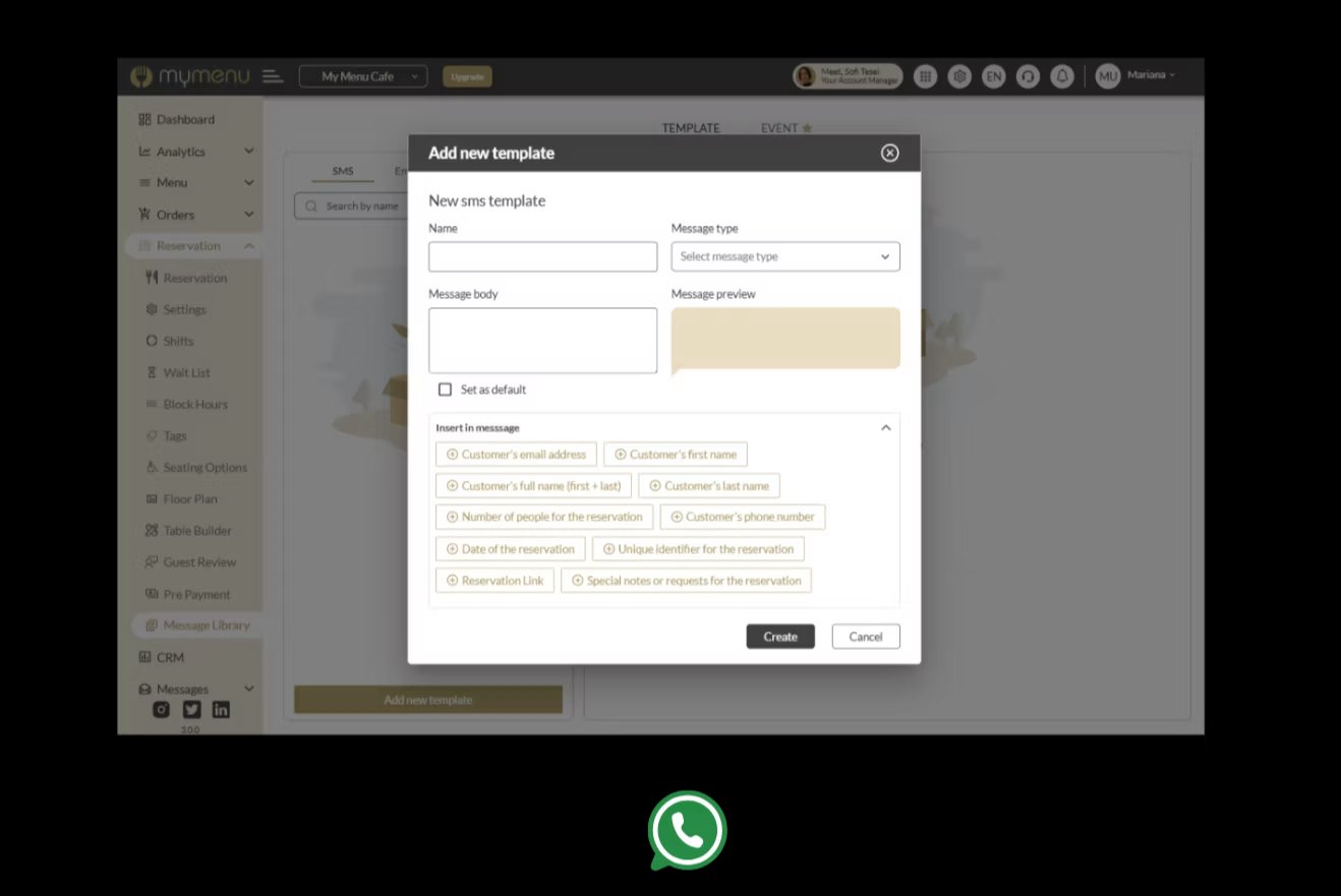SMS and WhatsApp message template editor in MyResApp