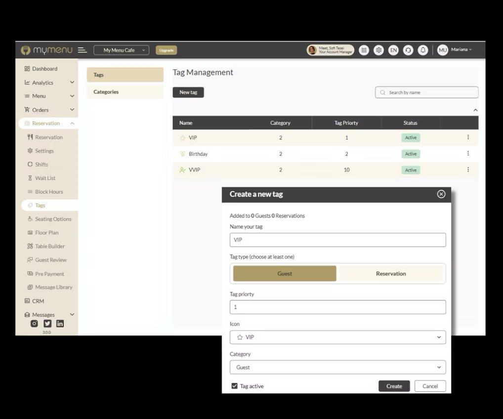 Tag management for VIP, Birthday and VVIP guest tags in MyResApp